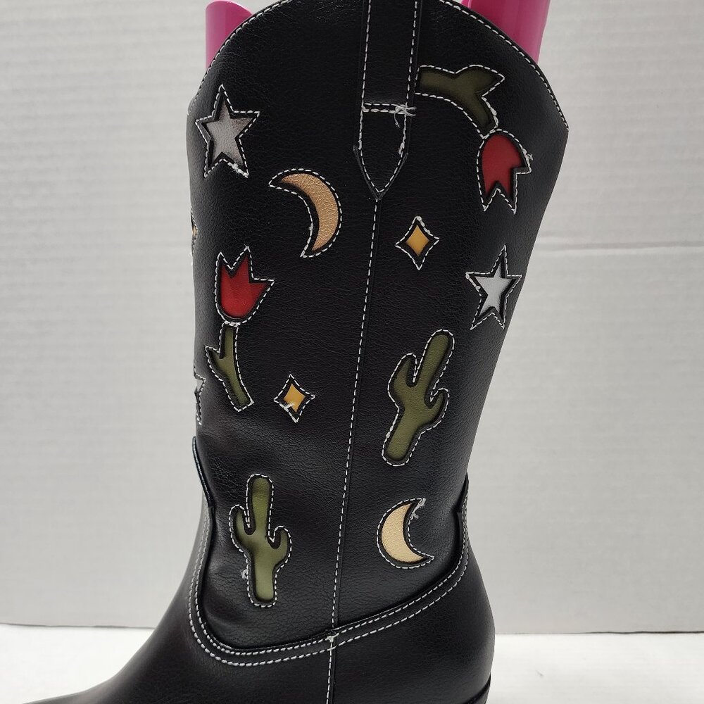 New No Boundaries Novelty Western Boots - Flower, Cactus, Moon & Stars - Size 8 - Picture 5 of 9